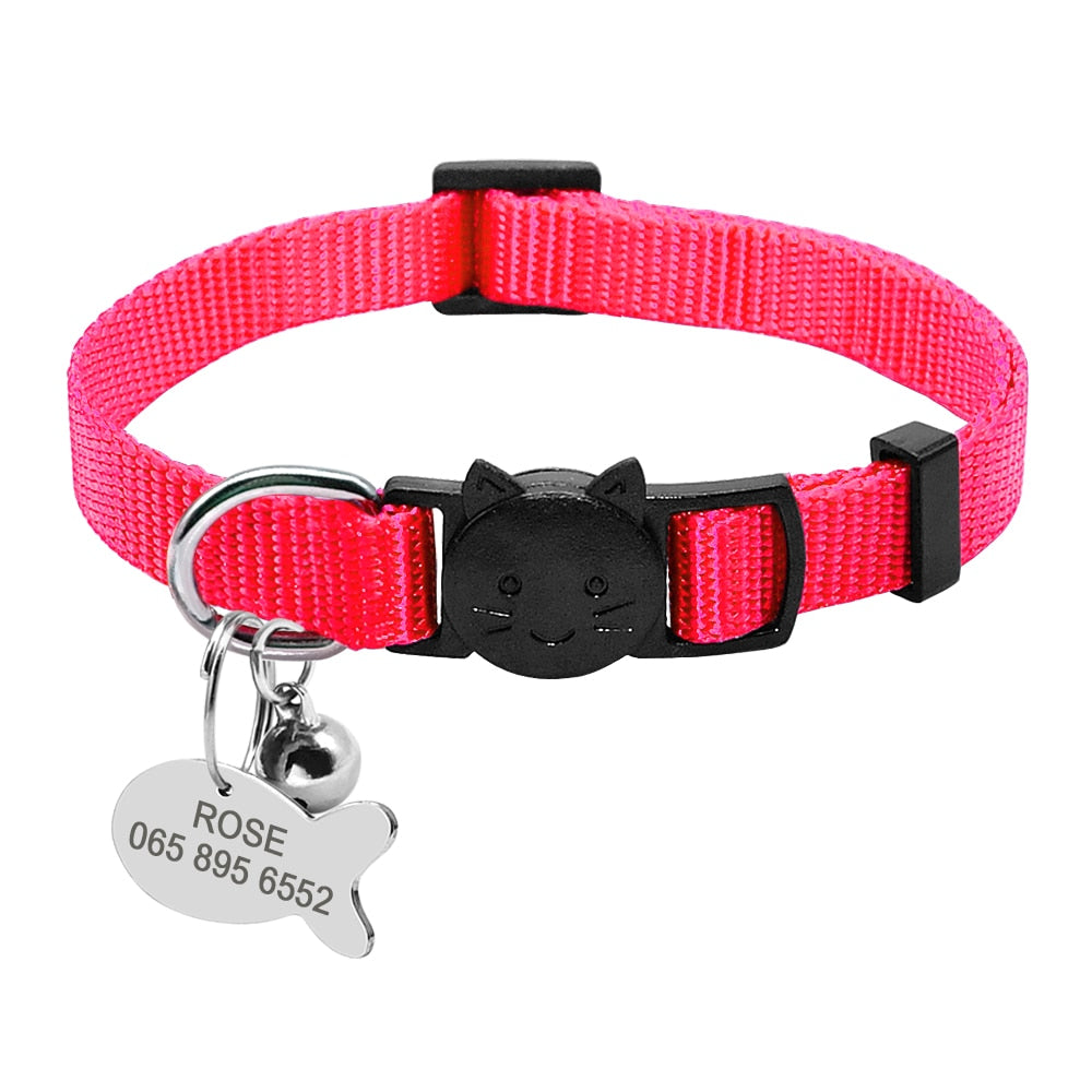 Custom Safety Cat Collar Personalized Cute Kitten Puppy Collars with Bell Name Tag Nylon Print Pet Cats Necklace Accessories