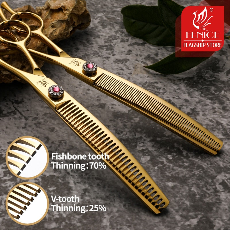 Fenice high-end 7.25 inch professional dog grooming scissors curved thinning shears for dogs & cats animal hair tijeras tesoura