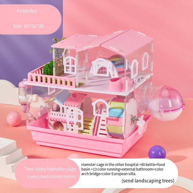 2 Layer Acrylic Hamster Cage Transparent Oversized Double Deck Villa Suitable for Hamster Guinea Pig Small Animals Feeding Box