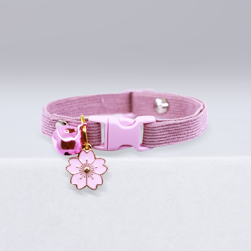 Cat Bell Collar Small Dog Teddy Necklace Adjustable Buckle Bow Tie Cat Neck Ring Pink Cherry Blossom Pendant Pet Collars Jewelry