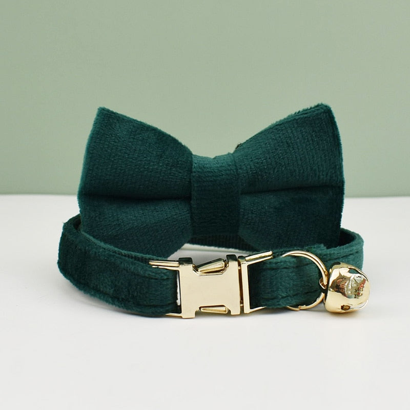 Velvet Cat Collar Bowknot Adjustable Safety Personalized Dog Collar Harness Customized Name Soft Velvet Harness Leash