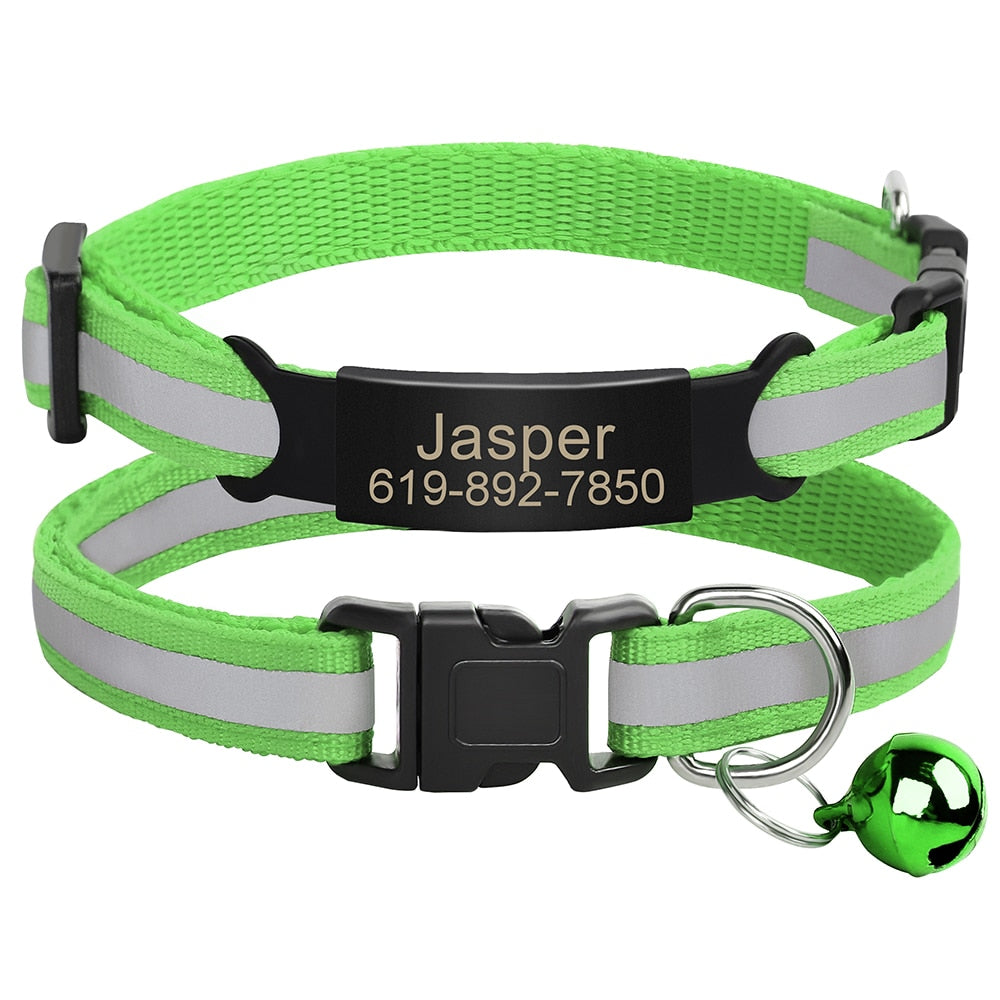 Reflective Cat Collar Engraved Safe Cats Kitten Collars with Bell Puppy Pet Necklace Accessories for Cat Small Dog Chihuahua