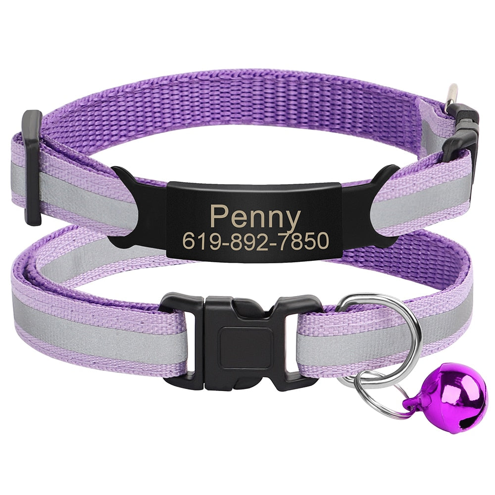 Reflective Cat Collar Engraved Safe Cats Kitten Collars with Bell Puppy Pet Necklace Accessories for Cat Small Dog Chihuahua