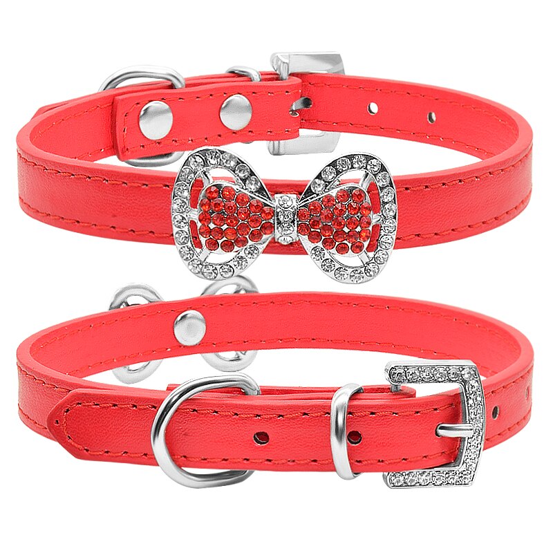 Cute Bling Bow Tie Cat Collar Soft Leather Rhinestone Cat Collar Glitter Diamond Buckle Lovely Cat Collar For Kitty Neck Strap