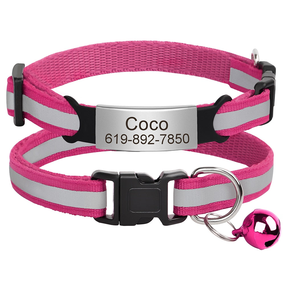 Reflective Cat Collar Engraved Safe Cats Kitten Collars with Bell Puppy Pet Necklace Accessories for Cat Small Dog Chihuahua