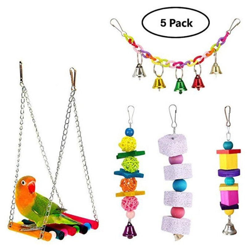 10PCS Parrot Bird Toys Wood Articles Pet Bird Set Combination Toys For Parrot Ladder Training Bird Toy Swing Ball Bell Standing