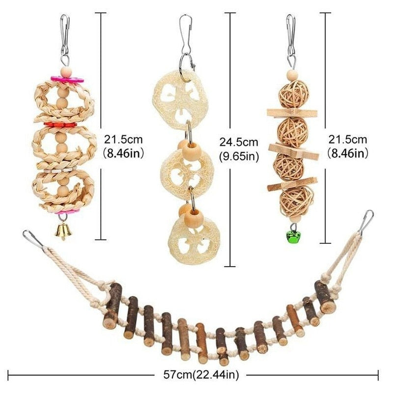10PCS Parrot Bird Toys Wood Articles Pet Bird Set Combination Toys For Parrot Ladder Training Bird Toy Swing Ball Bell Standing
