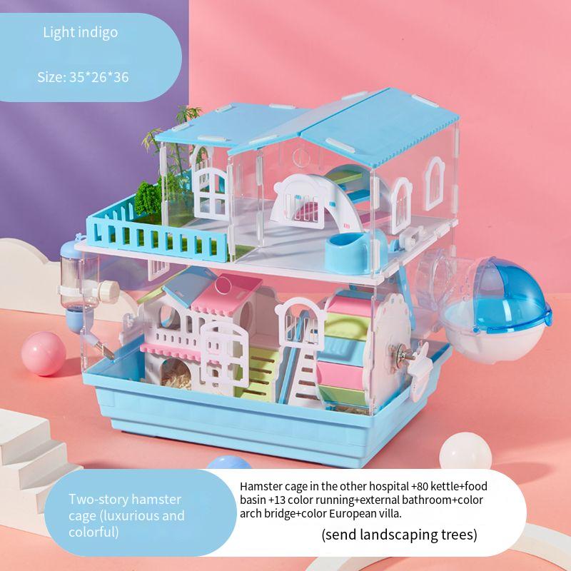 2 Layer Acrylic Hamster Cage Transparent Oversized Double Deck Villa Suitable for Hamster Guinea Pig Small Animals Feeding Box