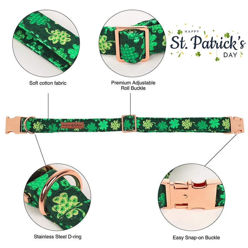 Unique Style Paws st partick Day Dog Collar with Bow Clover Green Shamrock Pet Collar Flower Dog Collar Large Medium Small Dog