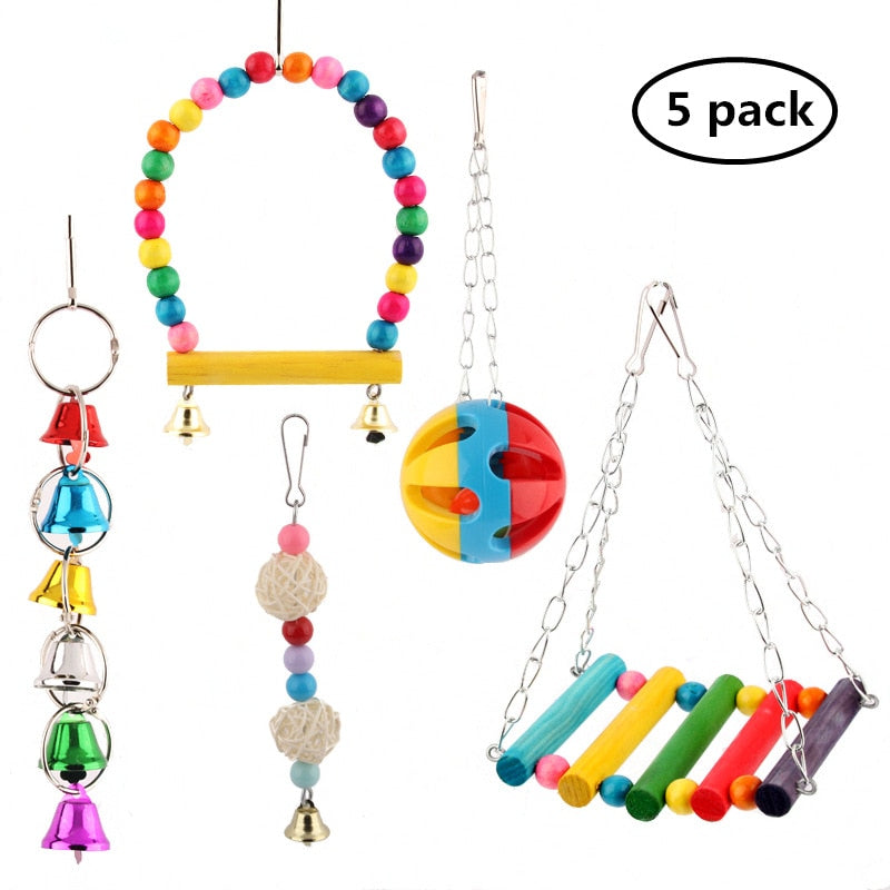 10PCS Parrot Bird Toys Wood Articles Pet Bird Set Combination Toys For Parrot Ladder Training Bird Toy Swing Ball Bell Standing