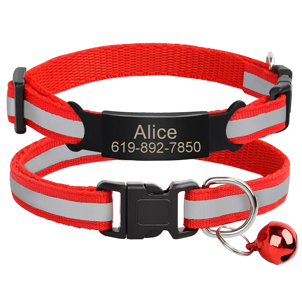 Reflective Cat Collar Engraved Safe Cats Kitten Collars with Bell Puppy Pet Necklace Accessories for Cat Small Dog Chihuahua