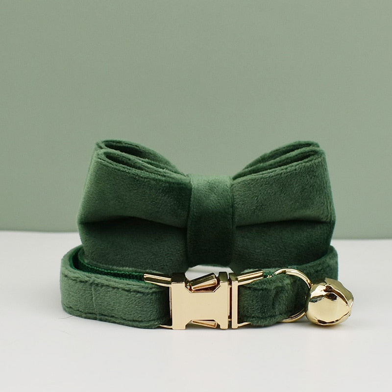 Velvet Cat Collar Bowknot Adjustable Safety Personalized Dog Collar Harness Customized Name Soft Velvet Harness Leash