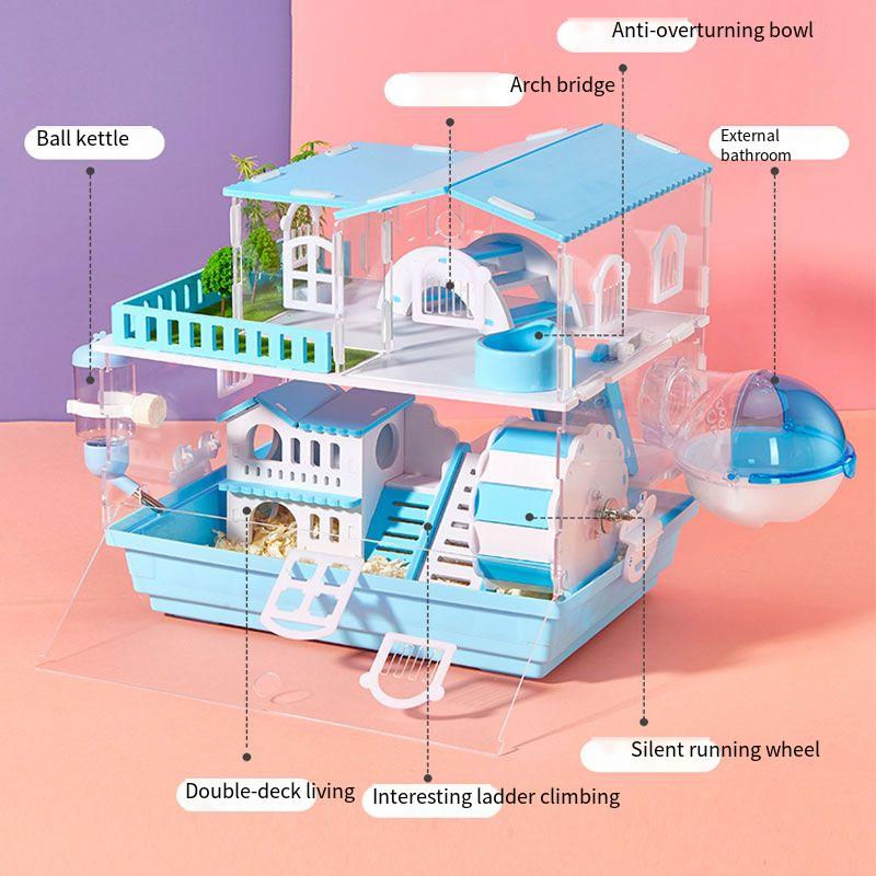 2 Layer Acrylic Hamster Cage Transparent Oversized Double Deck Villa Suitable for Hamster Guinea Pig Small Animals Feeding Box