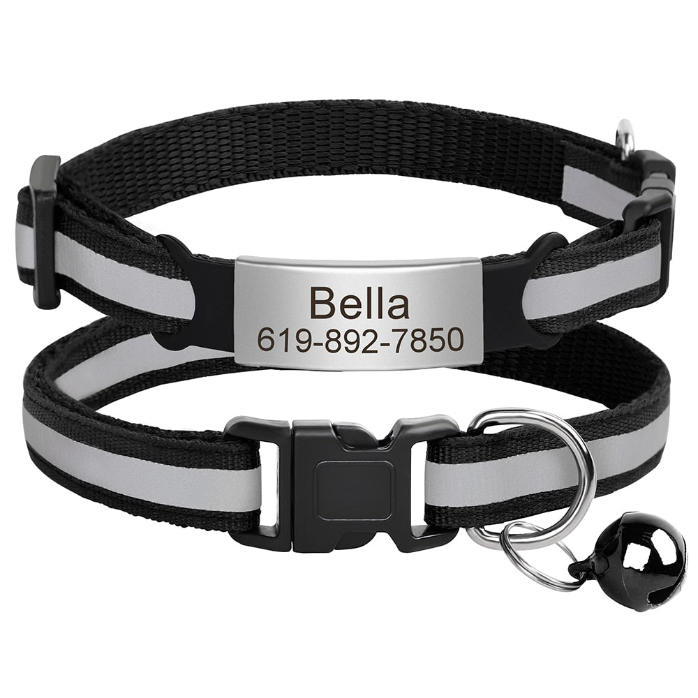 Reflective Cat Collar Engraved Safe Cats Kitten Collars with Bell Puppy Pet Necklace Accessories for Cat Small Dog Chihuahua