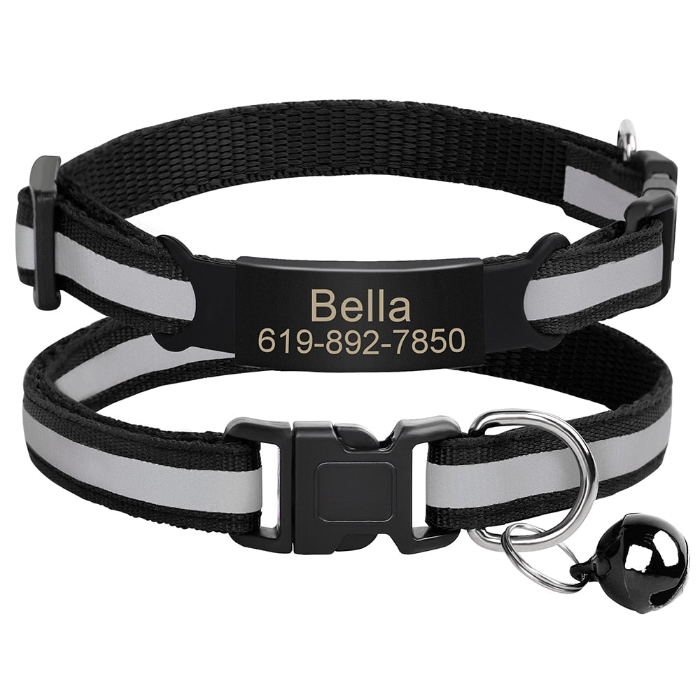 Reflective Cat Collar Engraved Safe Cats Kitten Collars with Bell Puppy Pet Necklace Accessories for Cat Small Dog Chihuahua