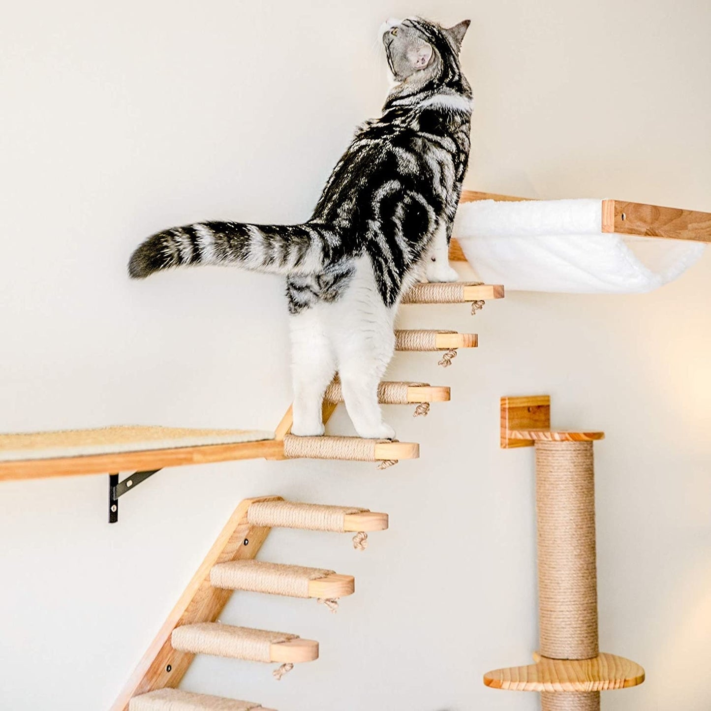 1pcWall-mounted Cat Hammock Bed Pet Furniture Kitten Wall Shelf Set Cat Perch Wooden Scratching Climbing Post Cat Tree House Toy