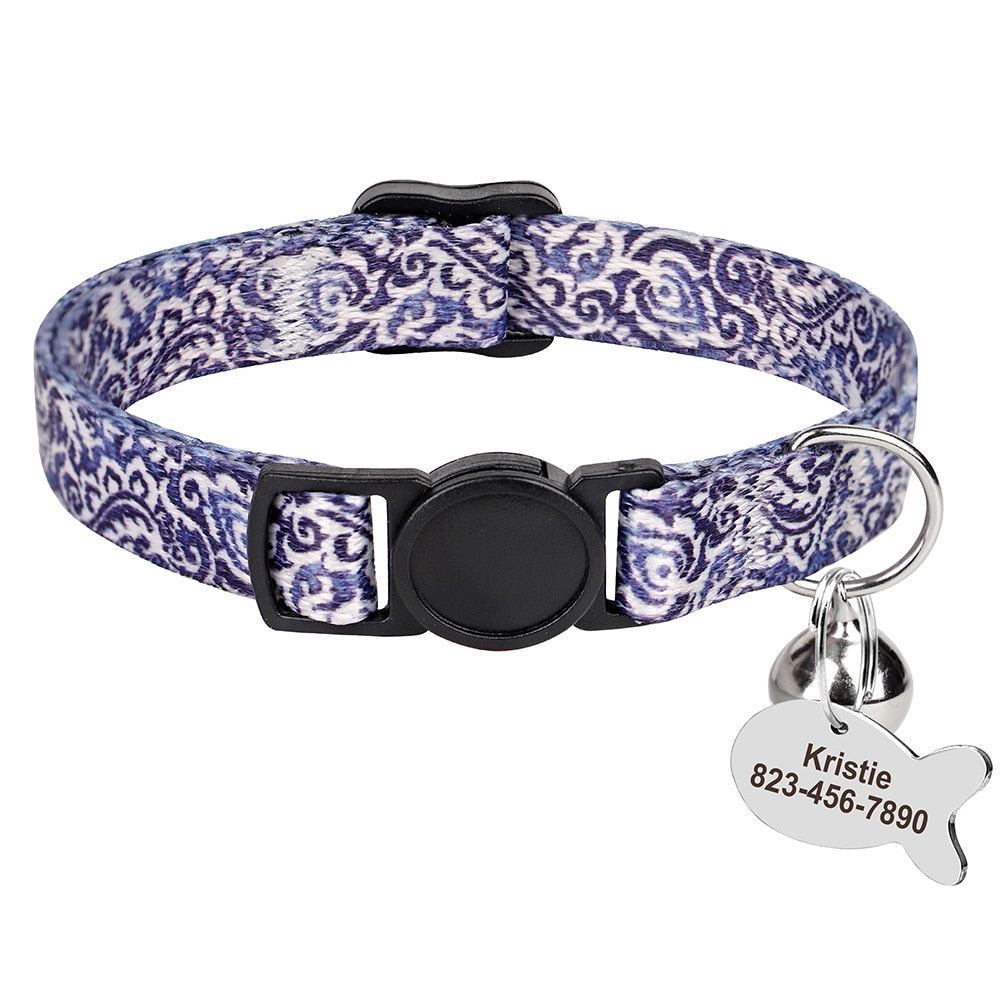 Bohemia Personalized ID Pet Cat Collar Free Engraving Custom Nylon Safety Breakaway Puppy Cat Collars Necklace Pet Accessories