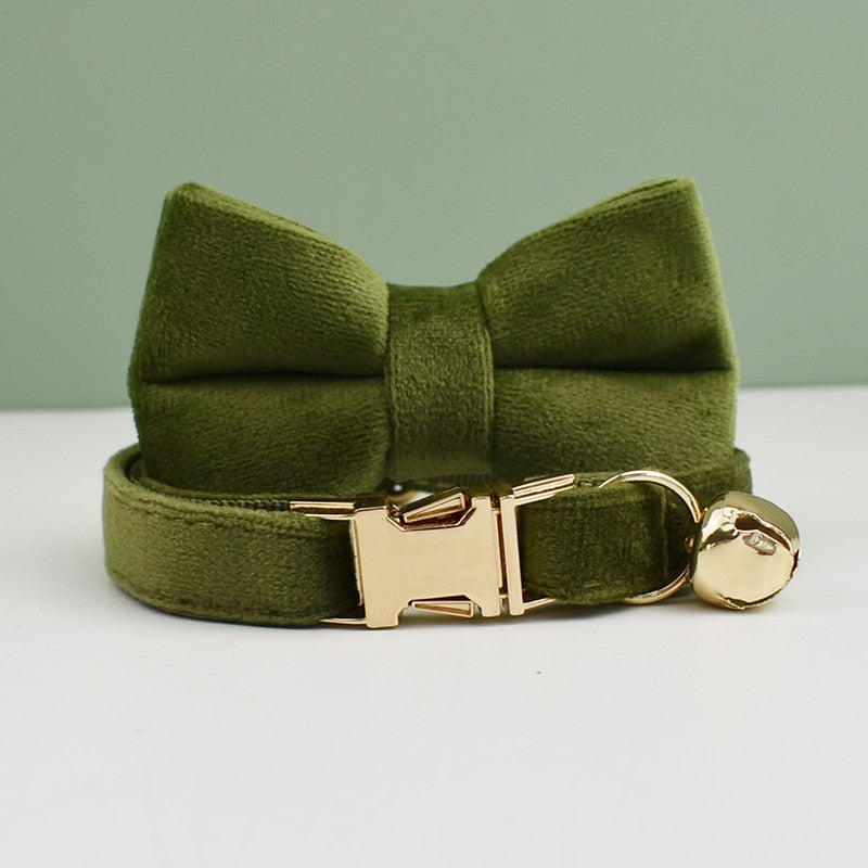 Velvet Cat Collar Bowknot Adjustable Safety Personalized Dog Collar Harness Customized Name Soft Velvet Harness Leash
