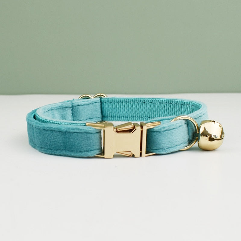 Velvet Cat Collar Bowknot Adjustable Safety Personalized Dog Collar Harness Customized Name Soft Velvet Harness Leash