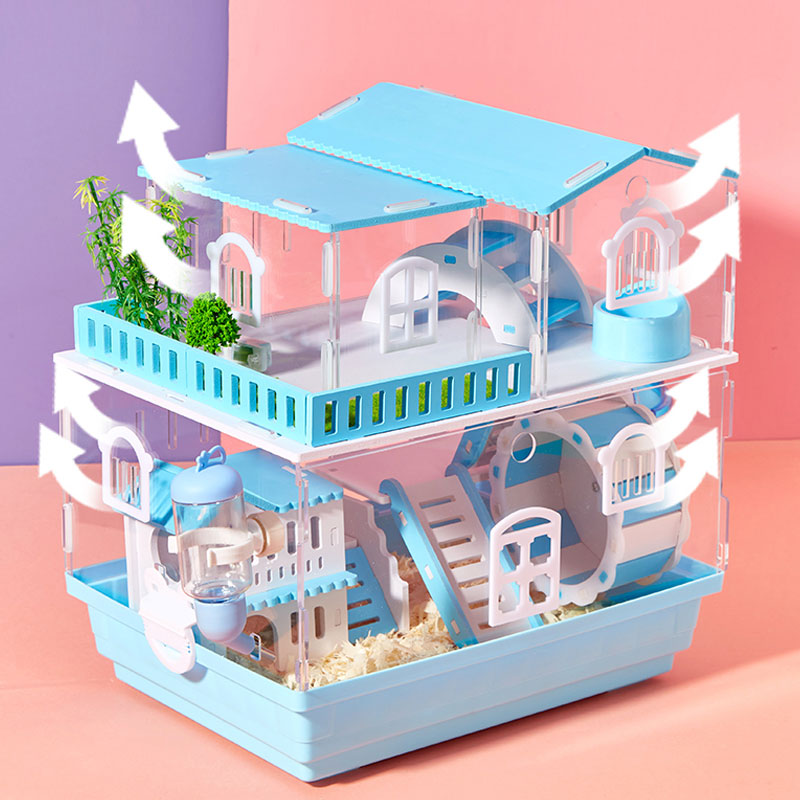 2 Layer Acrylic Hamster Cage Transparent Oversized Double Deck Villa Suitable for Hamster Guinea Pig Small Animals Feeding Box