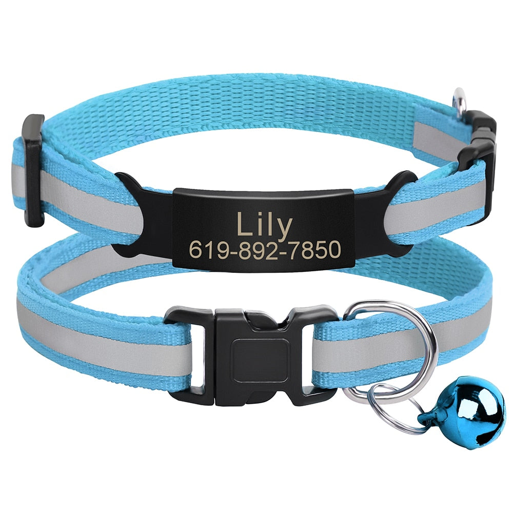 Reflective Cat Collar Engraved Safe Cats Kitten Collars with Bell Puppy Pet Necklace Accessories for Cat Small Dog Chihuahua