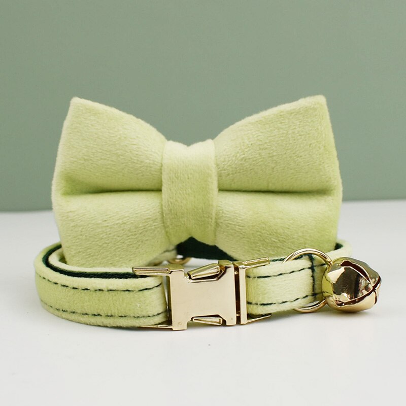 Velvet Cat Collar Bowknot Adjustable Safety Personalized Dog Collar Harness Customized Name Soft Velvet Harness Leash