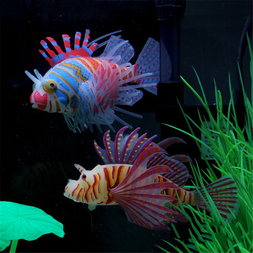 Artificial Luminous Lionfish Fish Tank Landscape Silicone Fake Fish Glow In Dark Aquarium Decoration