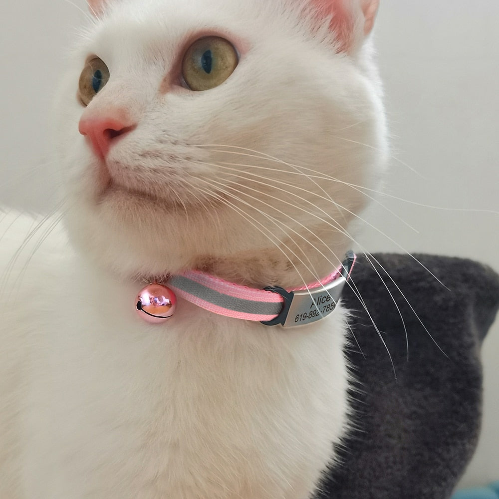 Reflective Cat Collar Engraved Safe Cats Kitten Collars with Bell Puppy Pet Necklace Accessories for Cat Small Dog Chihuahua