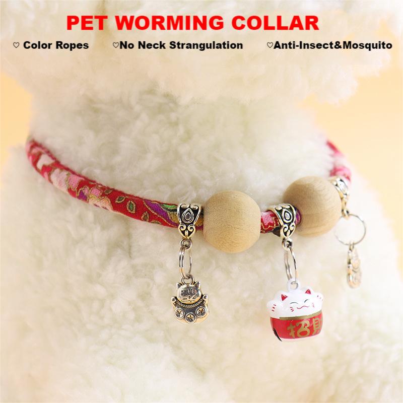 Adjustable Flea Tick Treatment Dog Collars for Cat with Balsam Wood Beads Bell Antiparasitic Necklace Little Pet Supplies