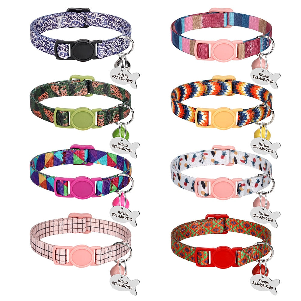 Bohemia Personalized ID Pet Cat Collar Free Engraving Custom Nylon Safety Breakaway Puppy Cat Collars Necklace Pet Accessories
