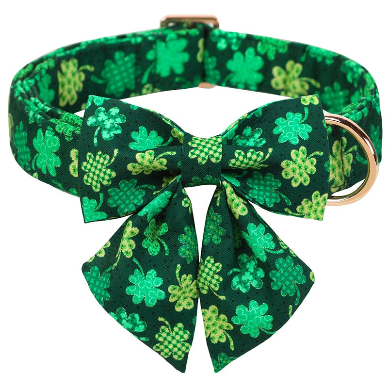 Unique Style Paws st partick Day Dog Collar with Bow Clover Green Shamrock Pet Collar Flower Dog Collar Large Medium Small Dog