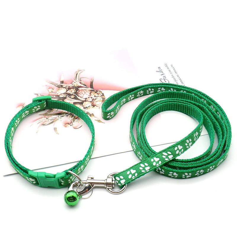 Cute Dog Paw Print Pet Traction Rope Puppy Collar Set Multiple Colors Adjustable Puppy Cat Accessories Pet Supplies 1.2M