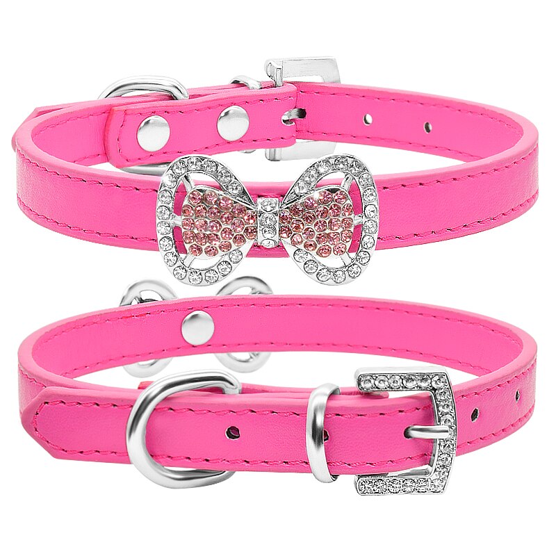 Cute Bling Bow Tie Cat Collar Soft Leather Rhinestone Cat Collar Glitter Diamond Buckle Lovely Cat Collar For Kitty Neck Strap
