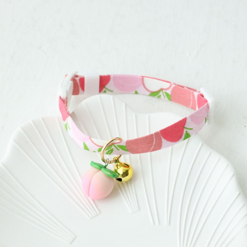 Cute cartoon fashion cat collar adjustable clock dog collar summer strawberry pineapple pet collar kitten and puppy decoration