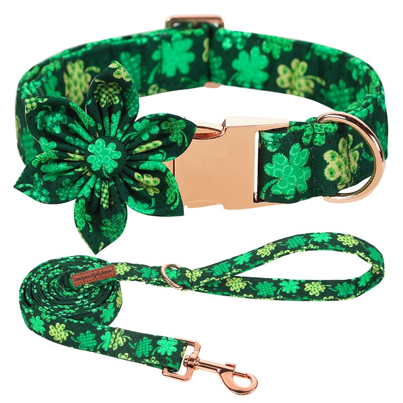 Unique Style Paws st partick Day Dog Collar with Bow Clover Green Shamrock Pet Collar Flower Dog Collar Large Medium Small Dog
