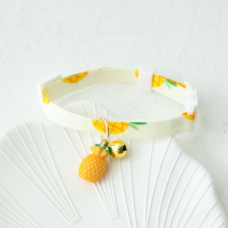 Cute cartoon fashion cat collar adjustable clock dog collar summer strawberry pineapple pet collar kitten and puppy decoration