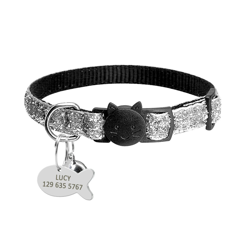 Custom Safety Cat Collar Personalized Cute Kitten Puppy Collars with Bell Name Tag Nylon Print Pet Cats Necklace Accessories