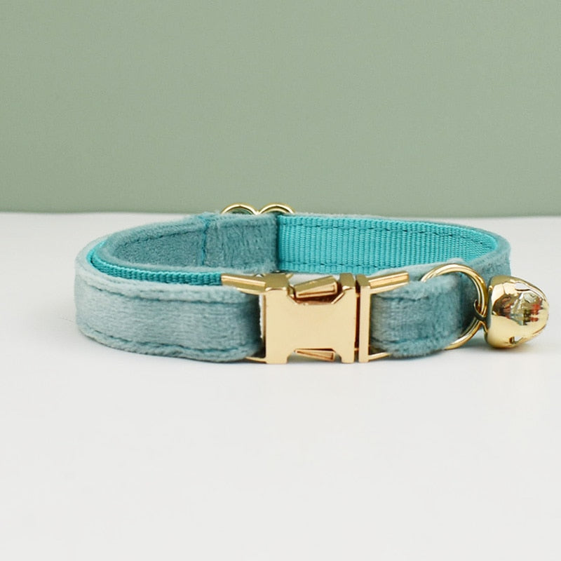 Velvet Cat Collar Bowknot Adjustable Safety Personalized Dog Collar Harness Customized Name Soft Velvet Harness Leash