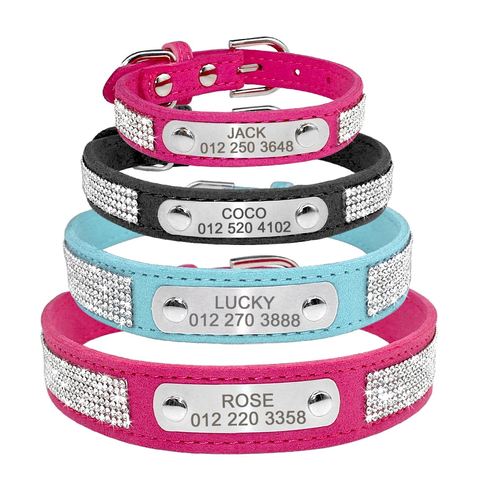 Personalized Cat Collar Bling Rhinestone Small Dog Cats Collars Free Custom Kitten Puppy Nameplate ID Necklace Pet Accessories