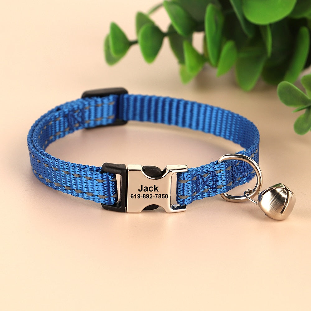 Personalized Cat Collar Reflective Nylon Dog Cats ID Collars With Bell Free Engraving for Cats Small Dogs Chihuahua 10 Colors