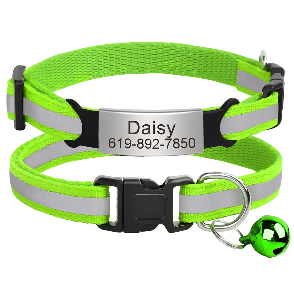 Reflective Cat Collar Engraved Safe Cats Kitten Collars with Bell Puppy Pet Necklace Accessories for Cat Small Dog Chihuahua
