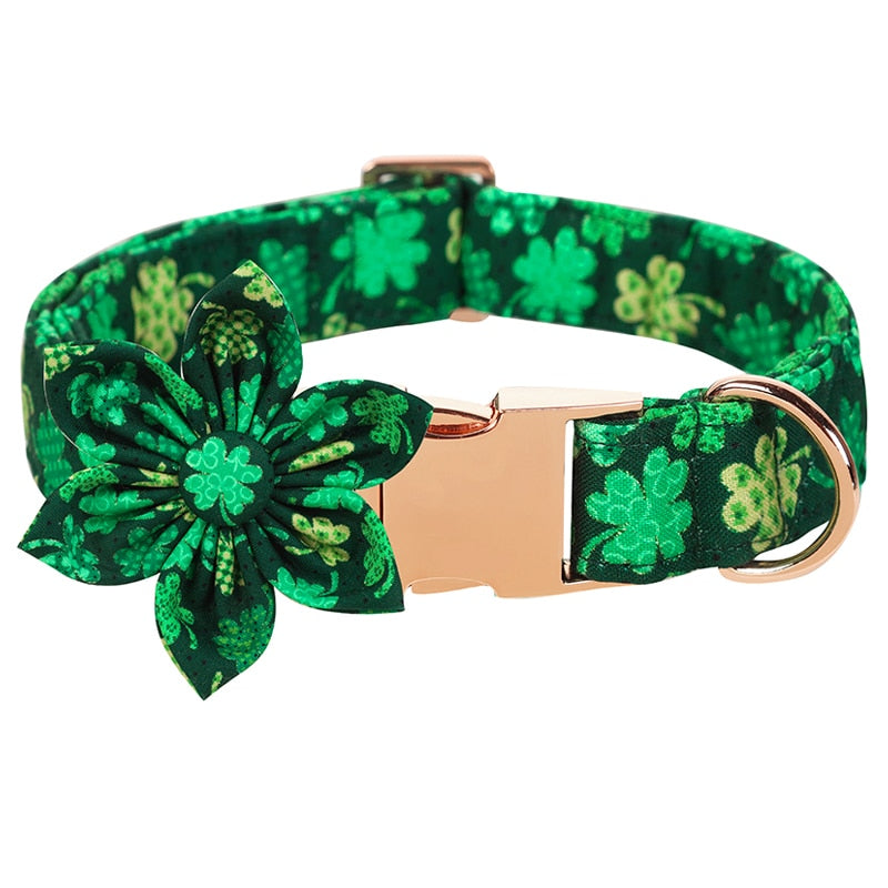 Unique Style Paws st partick Day Dog Collar with Bow Clover Green Shamrock Pet Collar Flower Dog Collar Large Medium Small Dog