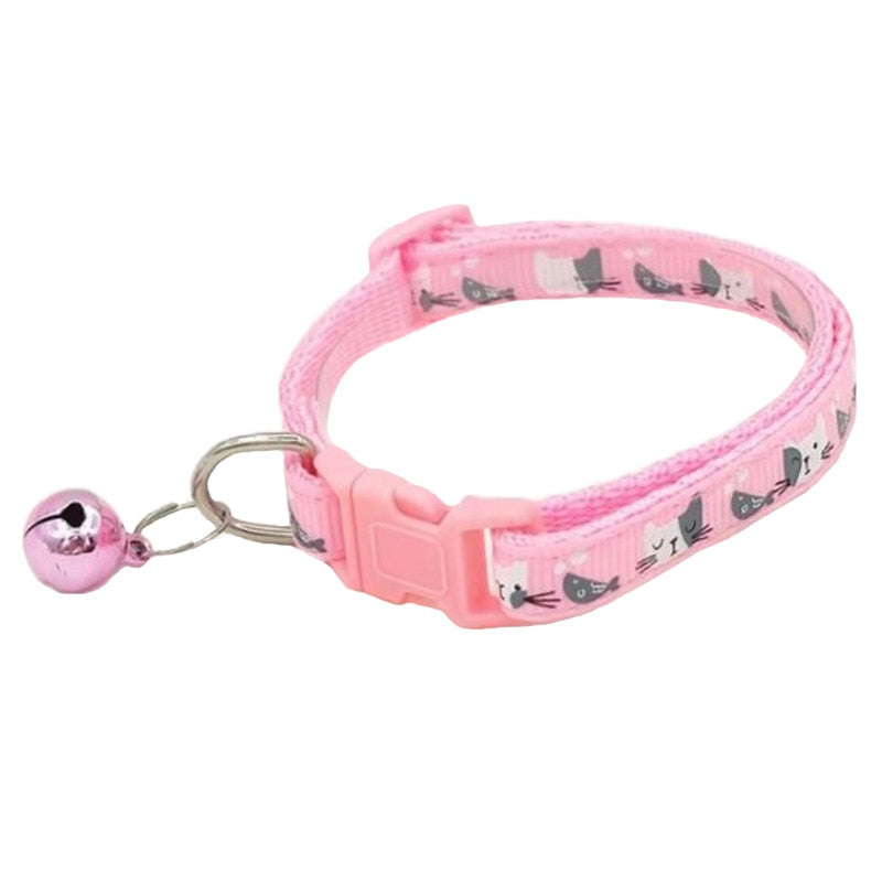 Cat Collar Colorful Cartoon Print Cats Puppy Collar with Bells Adjustable Nylon Buckle Collars Pets Dogs Neck Cat Accessories
