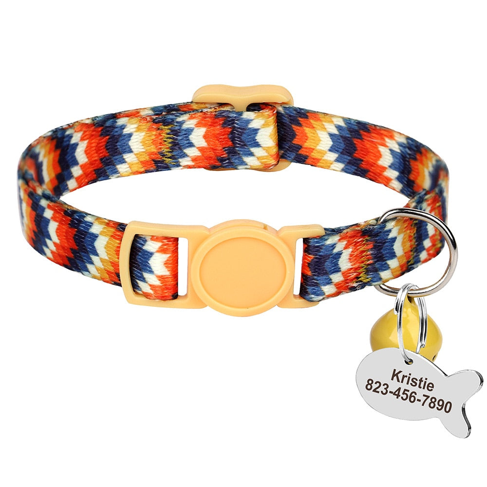 Bohemia Personalized ID Pet Cat Collar Free Engraving Custom Nylon Safety Breakaway Puppy Cat Collars Necklace Pet Accessories
