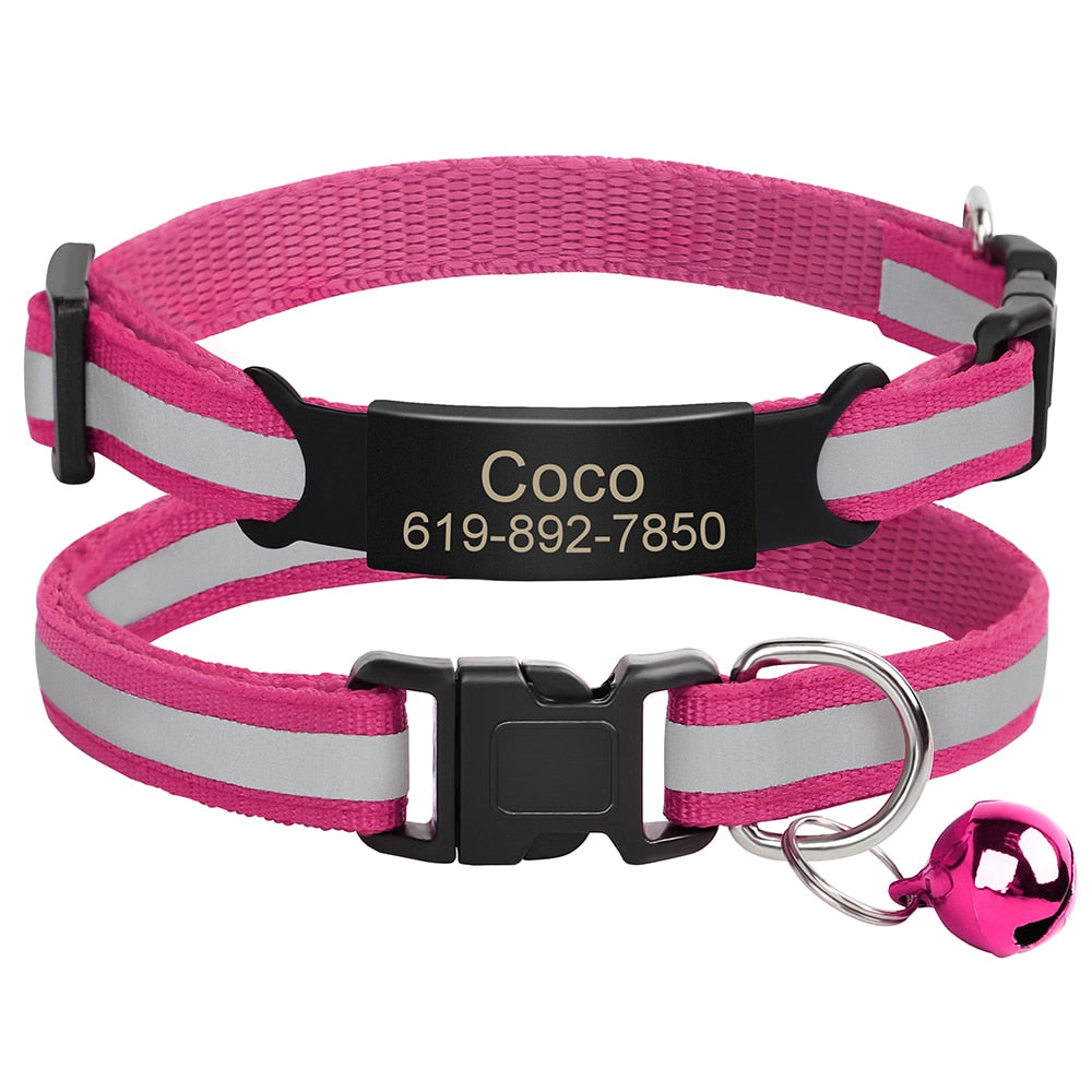 Reflective Cat Collar Engraved Safe Cats Kitten Collars with Bell Puppy Pet Necklace Accessories for Cat Small Dog Chihuahua