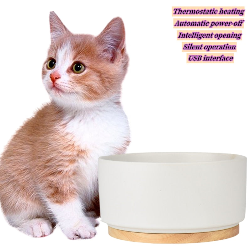 Cat Water Dispenser Automatic Pet Bowl Ceramics Home Decor Pet Heating Bowl Winter Warm Cat Water Bowls Auto Power-off Dog Bowl