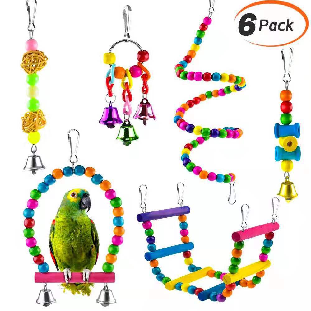 10PCS Parrot Bird Toys Wood Articles Pet Bird Set Combination Toys For Parrot Ladder Training Bird Toy Swing Ball Bell Standing