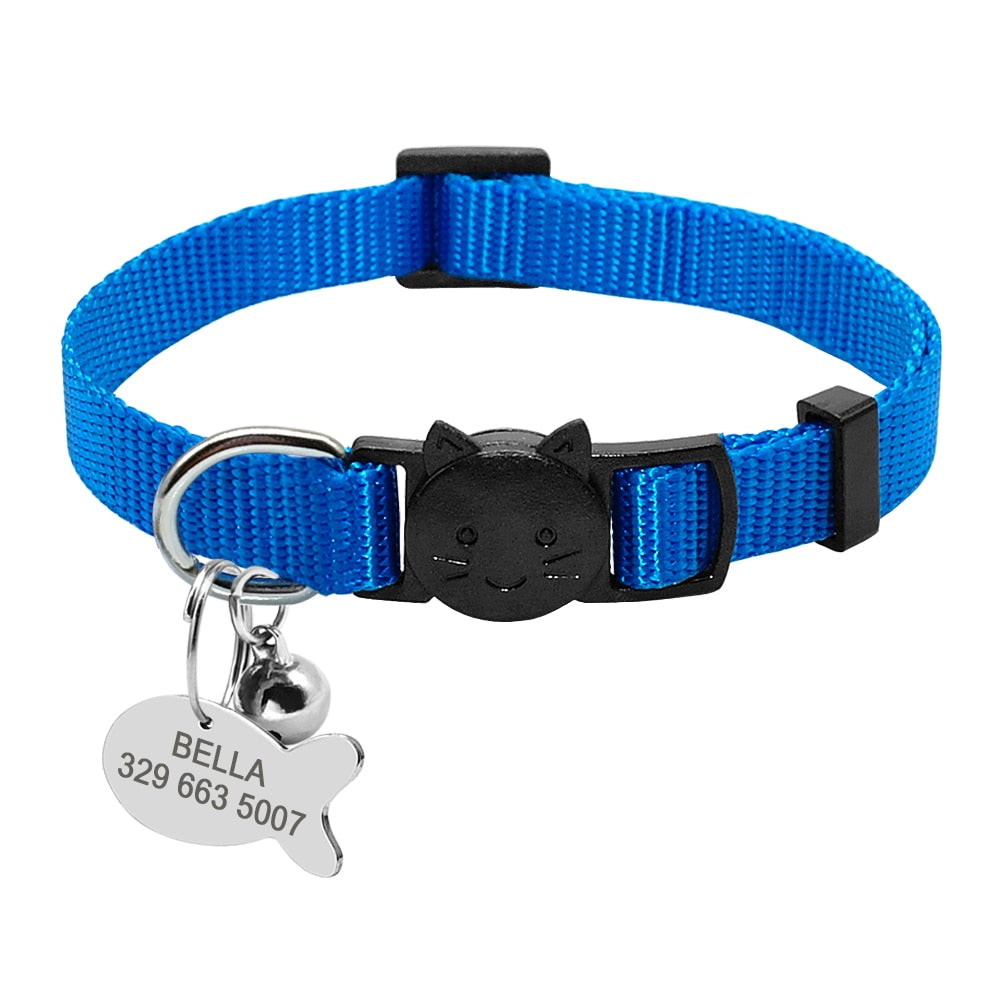 Custom Safety Cat Collar Personalized Cute Kitten Puppy Collars with Bell Name Tag Nylon Print Pet Cats Necklace Accessories