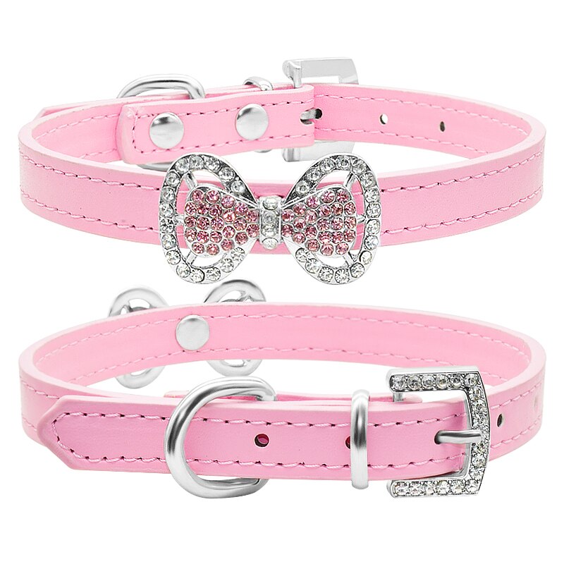 Cute Bling Bow Tie Cat Collar Soft Leather Rhinestone Cat Collar Glitter Diamond Buckle Lovely Cat Collar For Kitty Neck Strap