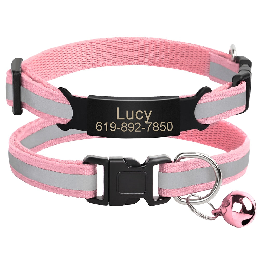 Reflective Cat Collar Engraved Safe Cats Kitten Collars with Bell Puppy Pet Necklace Accessories for Cat Small Dog Chihuahua